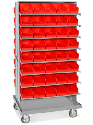 Mobile Gravity Shelf Bin Organizer - 7 x 12 x 4" Red Bins H-3897R