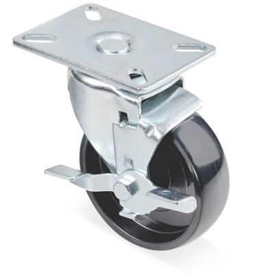Polypropylene Caster for Storage Cabinet Dollies - Swivel with Brake, 4 x 1 1/4" H-4005