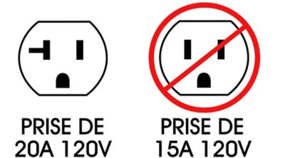 Pour prise de 20A 120V. Pas de prise 15A 120V