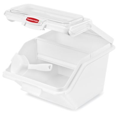 Rubbermaid Commercial ProSave Shelf-Storage Ingredient Bin with Scoop, White