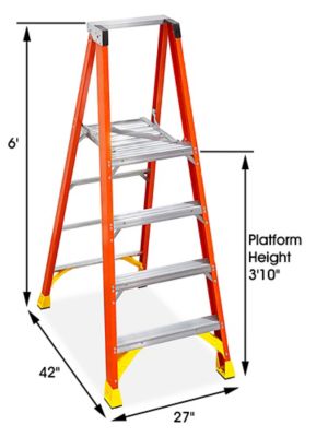 Fiberglass Platform Ladder - 12' Overall Height H-4135 - Uline