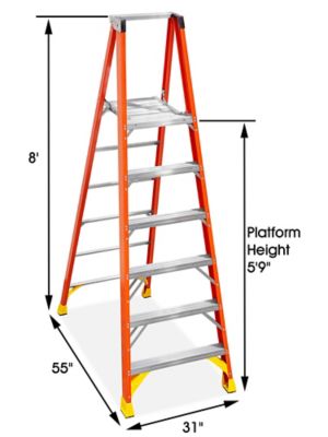 Fiberglass Platform Ladder - 8' Overall Height H-4133 - Uline