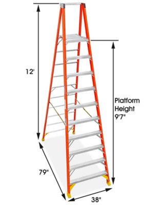 Fiberglass Platform Ladder - 12' Overall Height H-4135 - Uline