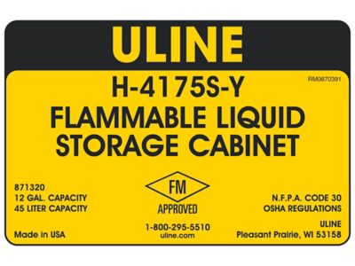 Flammable Storage Cabinet - Stackable, Self-Closing Doors, Yellow