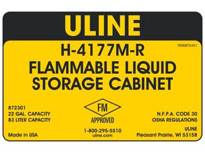 Undercounter Flammable Storage Cabinet - Manual Doors, Red, 22 Gallon  H-4177M-R - Uline