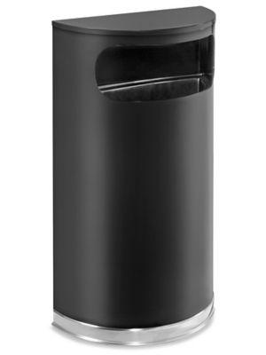 HLS Commercial 9 gal. Black Stainless Steel Trash Can with Inner Bin, Half-Round Side-Entry with Wall Mount for Restroom, Office, Lobby