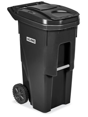 Uline Lockable Trash Can with Wheels - 65 Gallon, Dark Gray