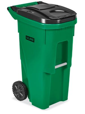 Uline Trash Can With Wheels 35 Gallon Green H 4202G Uline   H 4202G