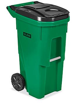 Uline Trash Can with Wheels - 35 Gallon, Green H-4202G