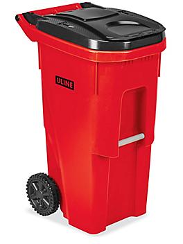 Uline Trash Can with Wheels - 35 Gallon, Red H-4202R