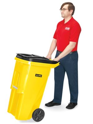 Lavex 50 Gallon Blue Wheeled Rectangular Trash Can with Lid