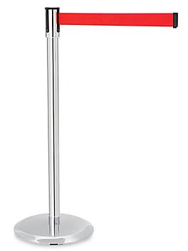 Chrome Crowd Control Post with Retractable Belt - Red H-4205