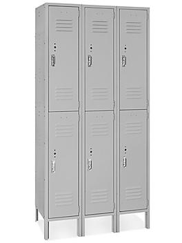 Uline Double Tier Lockers - 3 Wide, Unassembled, 36" Wide, 18" Deep, Gray H-4290GR