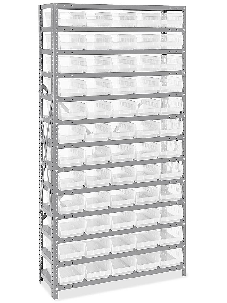 Shelf Bin Organizer - 36 x 12 x 75 with 7 x 12 x 4 Clear Bins