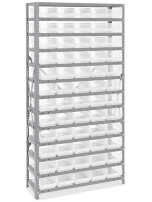 Shelf Bin Organizer - 36 x 18 x 75 with 7 x 18 x 4 Clear Bins