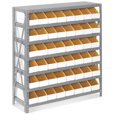 Wire Shelf Bin Organizer - 36 x 12 x 72 with 4 x 12 x 4 Blue Bins