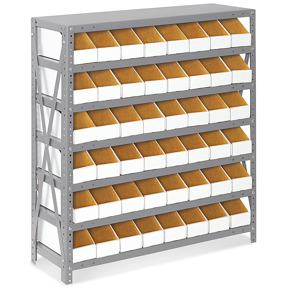 Shelf Bin Organizer - 36 x 18 x 39 with 11 x 18 x 4 Blue Bins