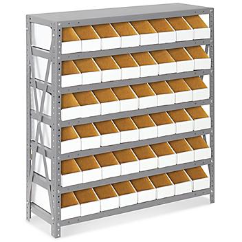 Shelf Bin Organizer - 36 x 18 x 39" with 4 x 18 x 4 1/2" White Corrugated Bins H-4430