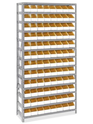 Shelf Bin Organizer - 36 x 12 x 75 with 8 x 12 x 4 1/2 White Corrugated  Bins H-4432 - Uline