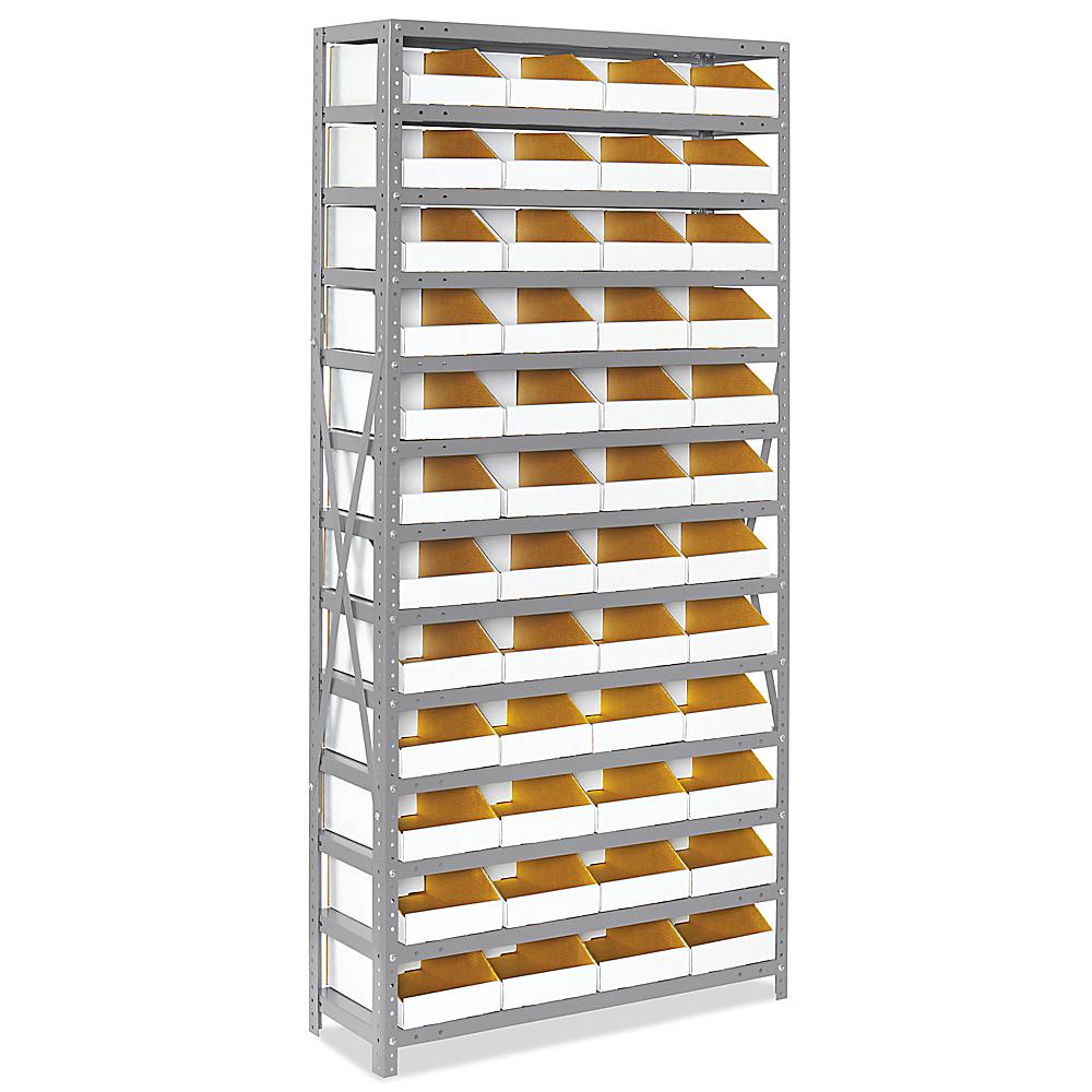 Shelf Bin Organizer - 36 x 12 x 75 with 8 x 12 x 4 1/2 White Corrugated  Bins
