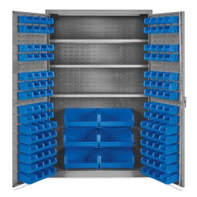 Heavy-Duty Bin Storage Cabinet - 48 x 24 x 78, 126 Clear Bins H