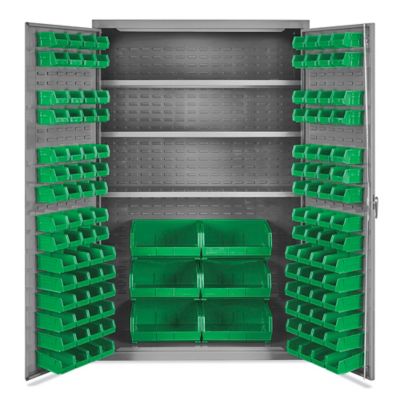 Bin Storage Cabinet - 48 x 24 x 78, 168 Green Bins