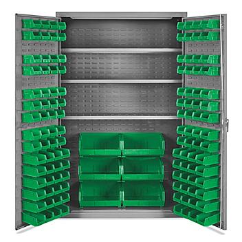 Bin Storage Cabinet - 48 x 24 x 78", 126 Green Bins H-4449G