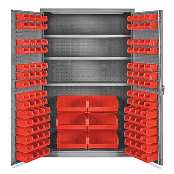 Bin Storage Cabinet - 48 x 24 x 78", 126 Red Bins H-4449R