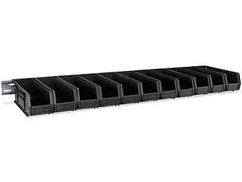 Wall Mount Single Rail - 48 x 3" with 11 x 4 x 4" Black Bins H-4682BL