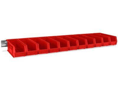 Wall Mount Single Rail 48 x 3" with 11 x 4 x 4" Red Bins H4682R Uline