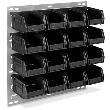 Wall Mount Panel Rack - 18 x 19" with 5 1/2 x 4 x 3" Black Bins H-4686BL