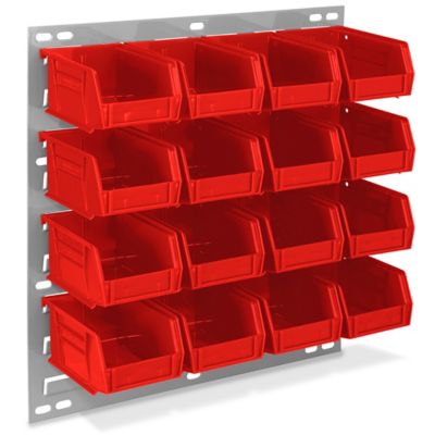 Wall Mount Panel Rack - 18 x 19" with 5 1/2 x 4 x 3" Red Bins H-4686R