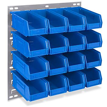 Wall Mount Panel Rack - 18 x 19" with 7 1/2 x 4 x 3" Blue Bins H-4687BLU