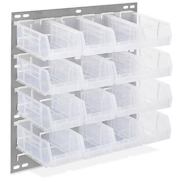 Wall Mount Panel Rack - 18 x 19" with 7 1/2 x 4 x 3" Clear Bins H-4687C