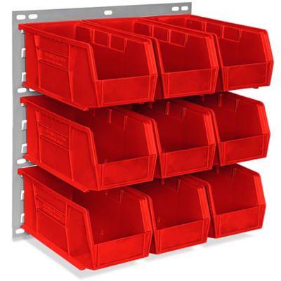 Wall Mount Panel Rack - 18 x 19" with 11 x 5 1/2 x 5" Red Bins H-4688R
