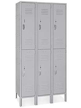 Uline Double Tier Lockers - 3 Wide, Unassembled, 36" Wide, 12" Deep, Gray H-4808GR