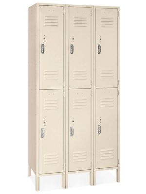Uline Double Tier Lockers - 3 Wide, Unassembled, 36" Wide, 12" Deep, Tan H-4808T