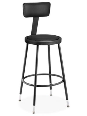 Shop Stool with Backrest - Padded with Adjustable Legs, Black H