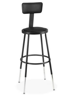Shop Stool with Backrest - Padded with Adjustable Legs, Black H