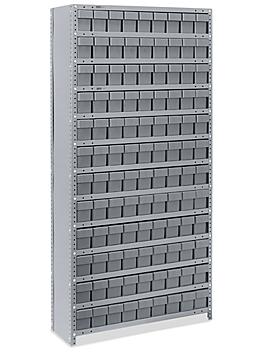 Closed Shelf Bin Organizer - 36 x 12 x 75" with 4 x 12 x 5" Gray Bins H-4918GR