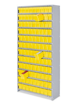 Shelf Bin Organizer - 36 x 12 x 75 with 4 x 12 x 4 Yellow Bins