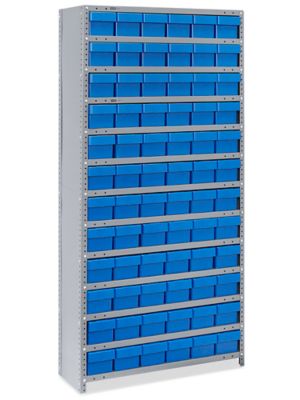 Closed Shelf Bin Organizer 36 X 12 X 75 With 6 X 12 X 5 Blue Bins H 4919blu Uline