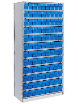 Closed Shelf Bin Organizer - 36 x 18 x 75" with 4 x 18 x 5" Blue Bins H-4920BLU