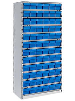 Closed Shelf Bin Organizer - 36 x 18 x 75" with 6 x 18 x 5" Blue Bins H-4921BLU