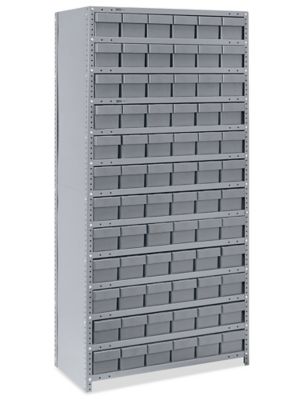 Closed Shelf Bin Organizer - 36 x 18 x 75" with 6 x 18 x 5" Gray Bins H-4921GR