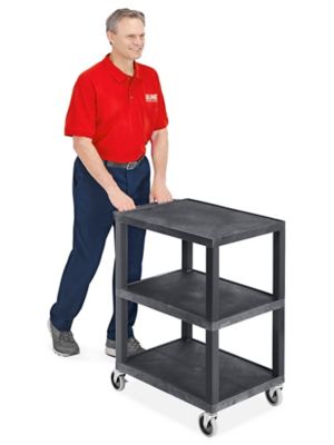 Uline 3-Shelf Utility Cart with Flat Shelves - 27 x 18 x 34", Black H-5007BL
