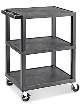 Uline 3-Shelf Utility Cart with Flat Shelves - 27 x 18 x 34", Black H-5007BL