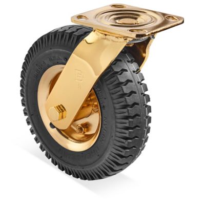 Pneumatic Caster for Luggage Cart - Swivel, 8 x 2 1/2", Brass Hub H-5010S