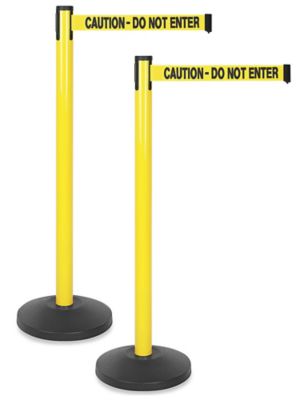 Uline Yellow Crowd Control Posts with Retractable Belt - "Caution - Do Not Enter", 11' H-5097