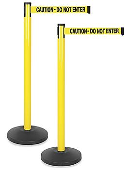 Uline Yellow Crowd Control Posts with Retractable Belt - "Caution - Do Not Enter", 11' H-5097